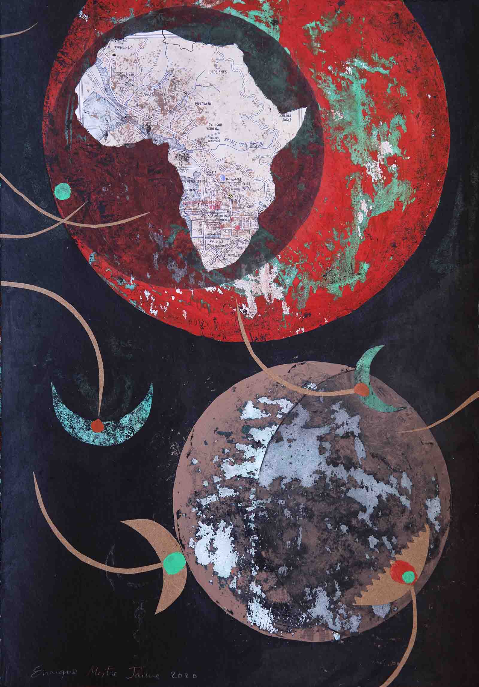 "Lunas africanas"  2020. Técnica mixta sobre papel. 50 x 35 cm